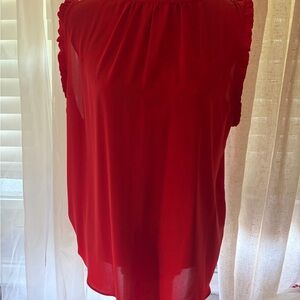 LOFT Red Sleeveless Ruffle-Trim Blouse